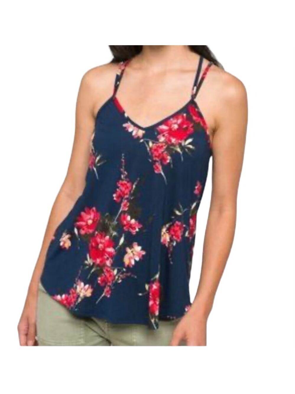 Papermoon Basima Back Detail Knit V-Neck Navy Floral Flowy Top  NEW Size 2X